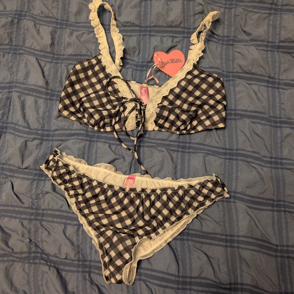 Dolls Kill Sugar Thrillz Swim Spot Bikini Set Gingham L - NWT